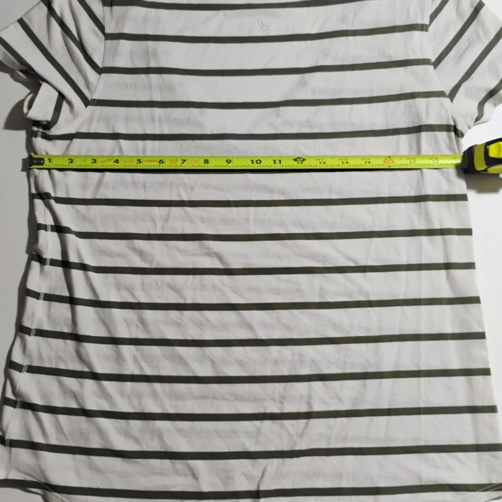 Lululemon Striped V Neck Tee White Green Athletic Yoga Top